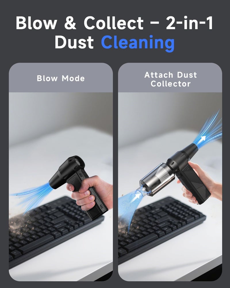 RapAir Compressed Air Duster, 150000RPM Super Power Cordless Electric Air Duster, Fast Charging Rechargeable Air Blower Vacuum Cleaner 3-Gear Adjustable for Computer, Keyboard, Car, Outdoor and Home - Image 3